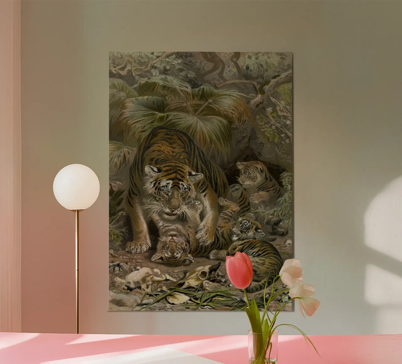 Vintage Brehm 1 Tiger poster con telaio in legno da Vintage Print Collection