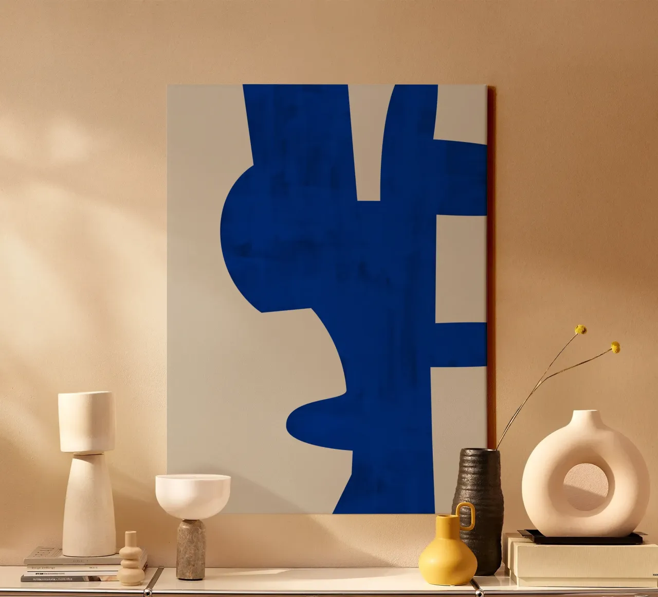 Blaue Schatten Leinwand mit Schattenfugenrahmen von Pictufy Sun & Spirit