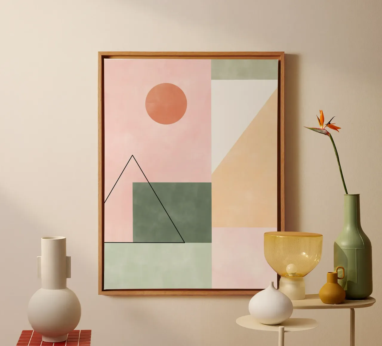 Toni pastello con forme minimaliste tela con Cornice a cassetta da Pictufy Sun & Spirit