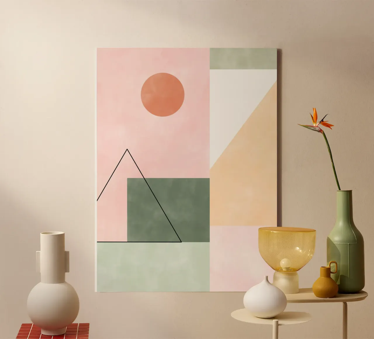 Toni pastello con forme minimaliste tela con Cornice a cassetta da Pictufy Sun & Spirit