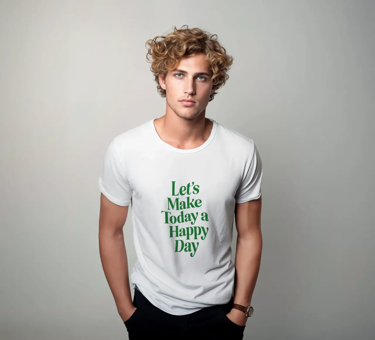 Let's Make Today a Happy Day Optimistic Typography Print t-shirt by THE MOTIVATED TYPE