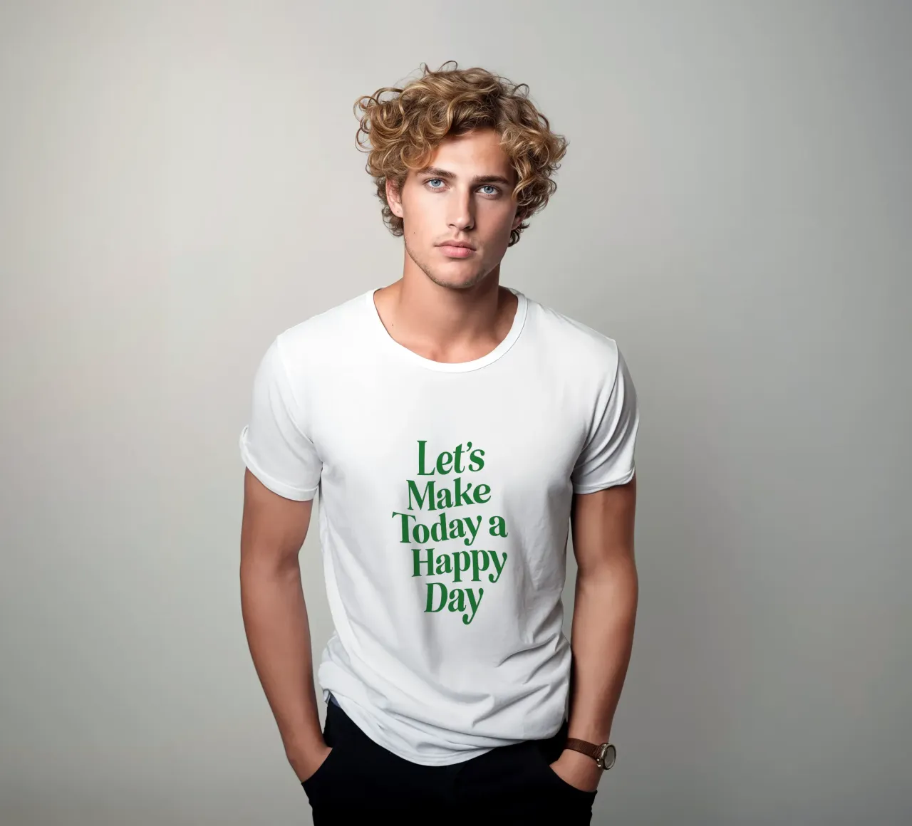 Let's Make Today a Happy Day Optimistic Typography Print t-shirt by THE MOTIVATED TYPE