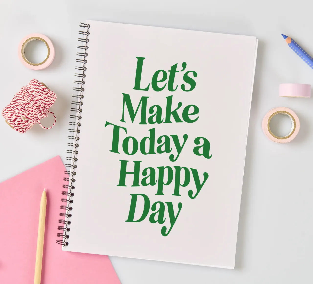 Let's Make Today a Happy Day Optimistic Typography Print spiral notebook by THE MOTIVATED TYPE