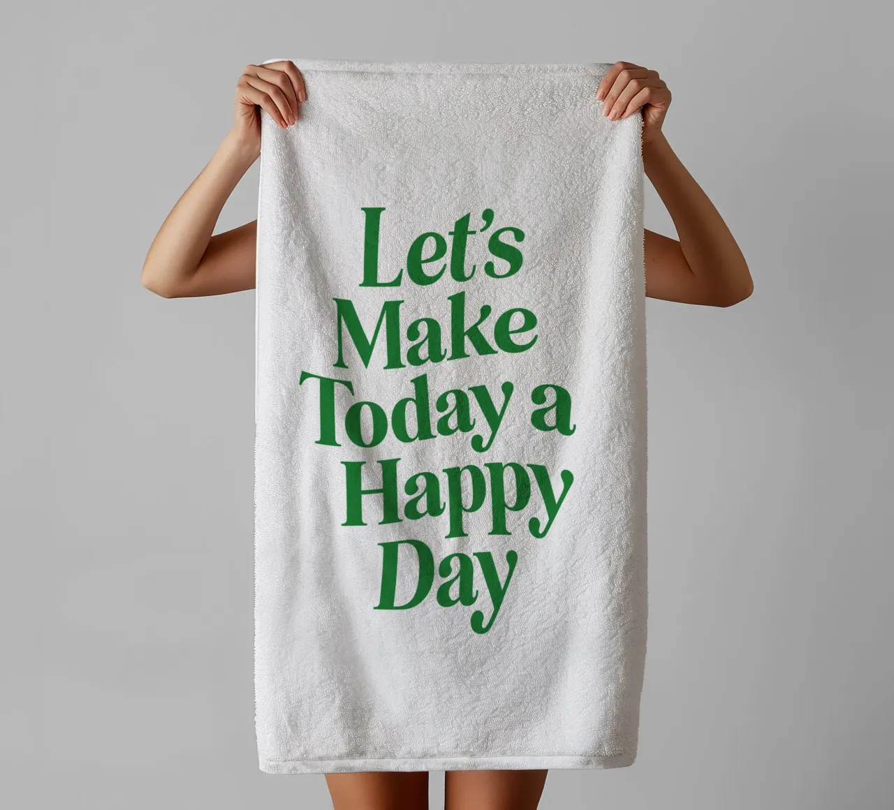 Let's Make Today a Happy Day Optimistic Typography Print towel by THE MOTIVATED TYPE