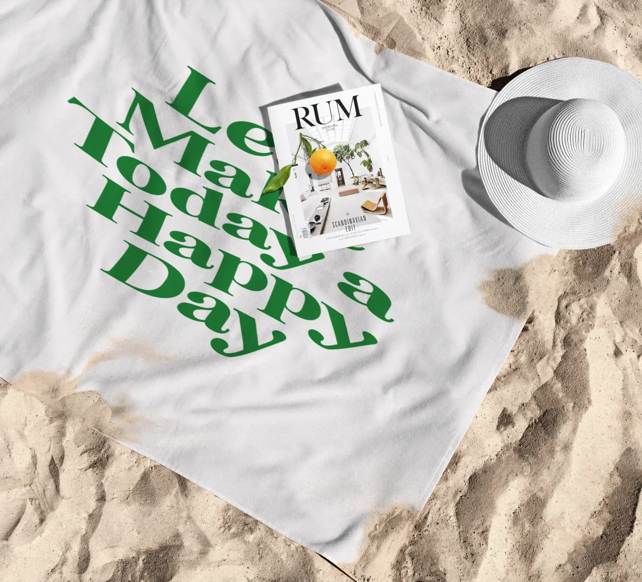 Let's Make Today a Happy Day Optimistic Typography Print beach towel by THE MOTIVATED TYPE