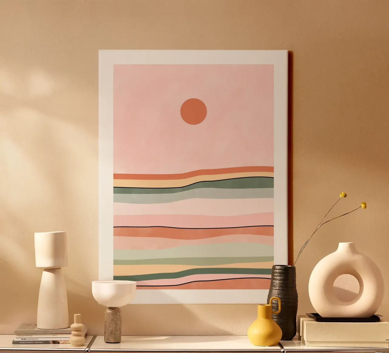 Linee di orizzonte serene tela con Cornice a cassetta da Pictufy Sun & Spirit