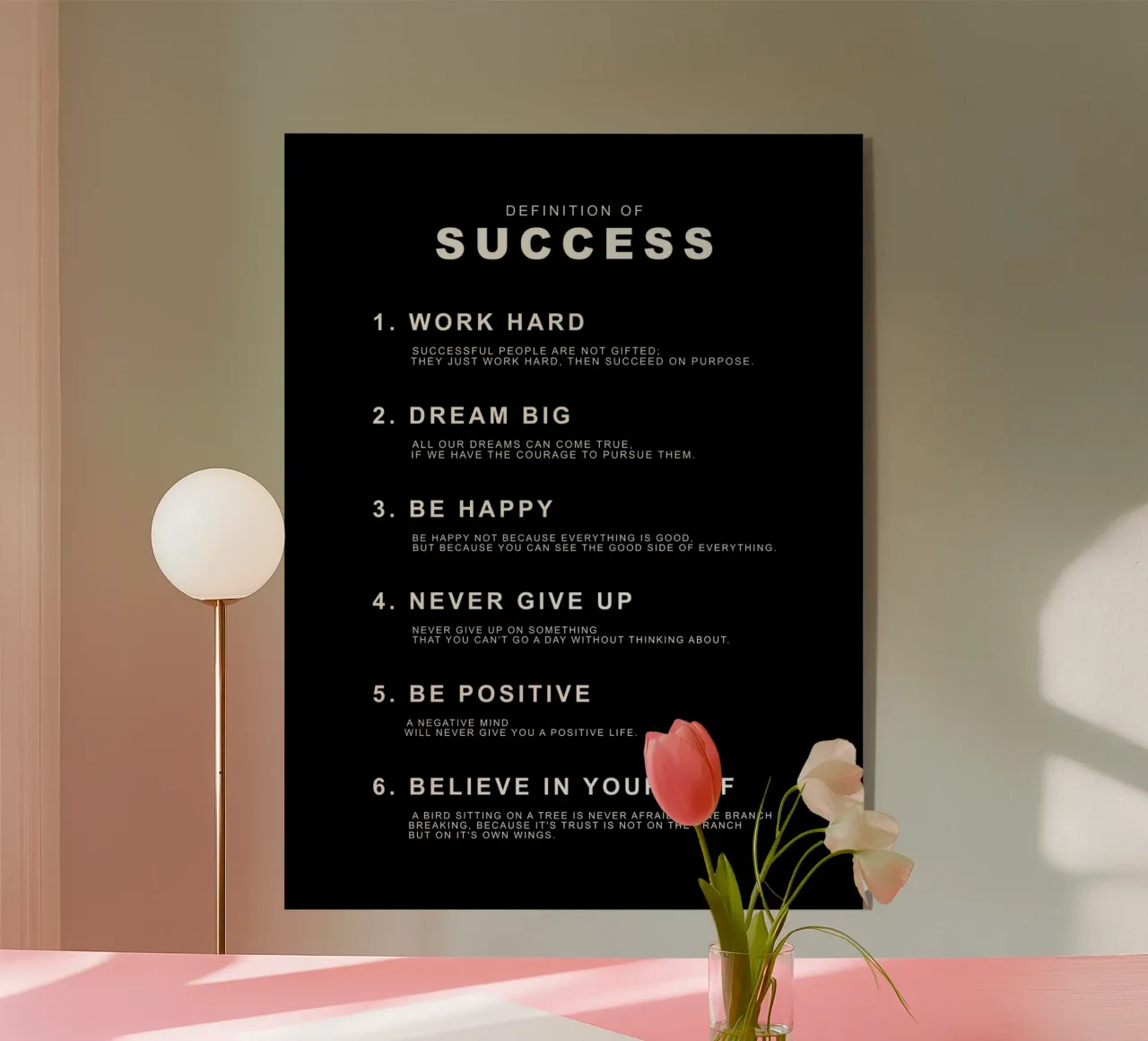 Definitie van succes: Hard werken. Droom Groot. Gelukkig zijn. acryl van Inspirify