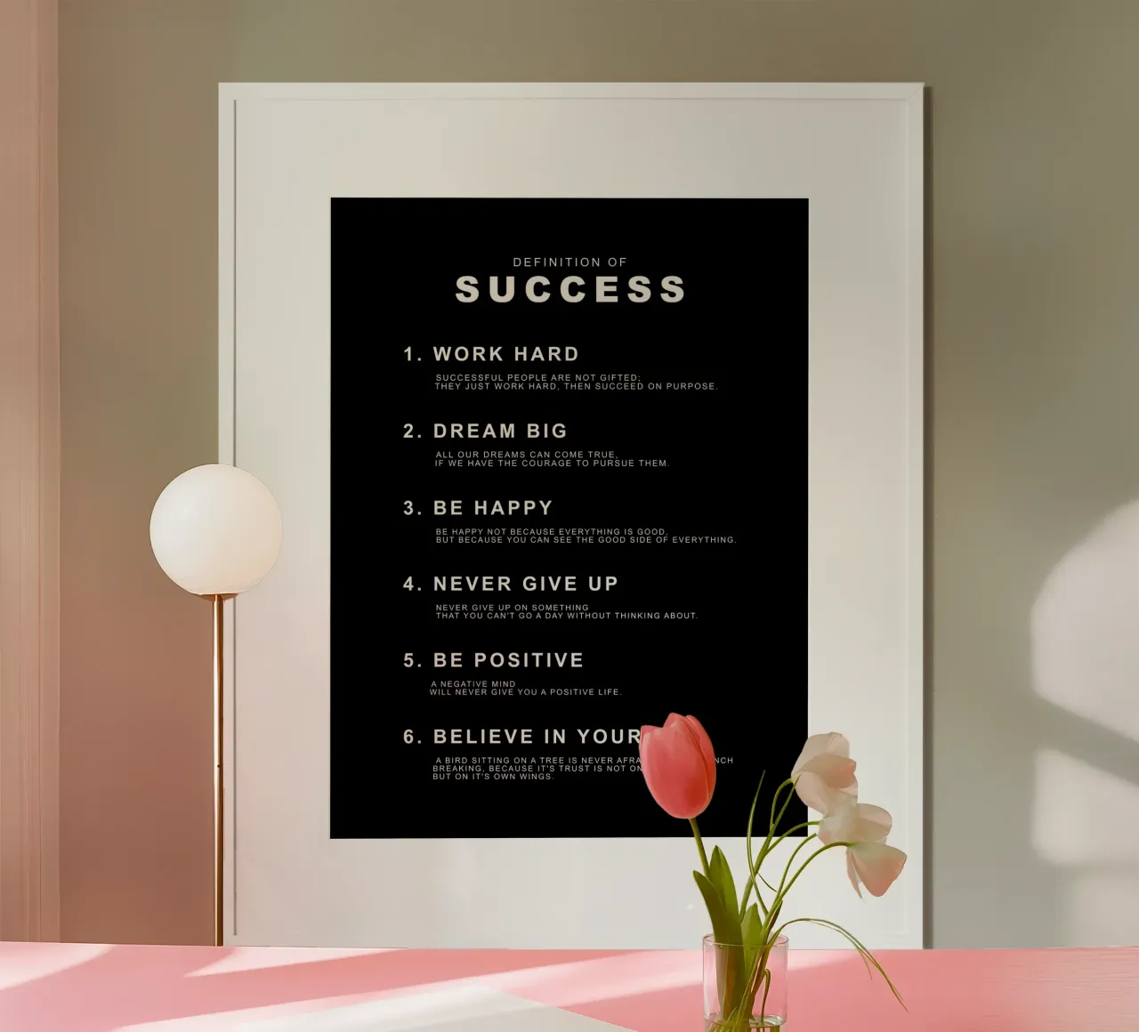 Definitie van succes: Hard werken. Droom Groot. Gelukkig zijn. poster van Inspirify