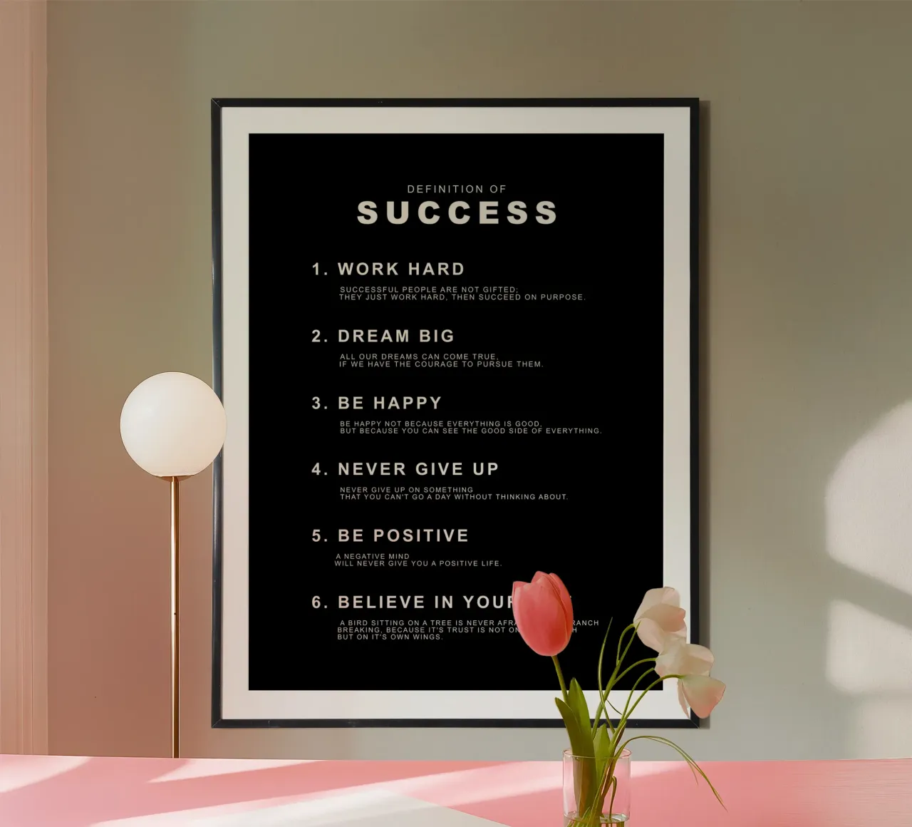 Definitie van succes: Hard werken. Droom Groot. Gelukkig zijn. poster van Inspirify