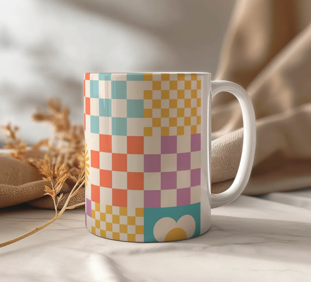 Cartamodello Retro Summer Checks & Blooms tazza in ceramica da Dominique Vari Abstract