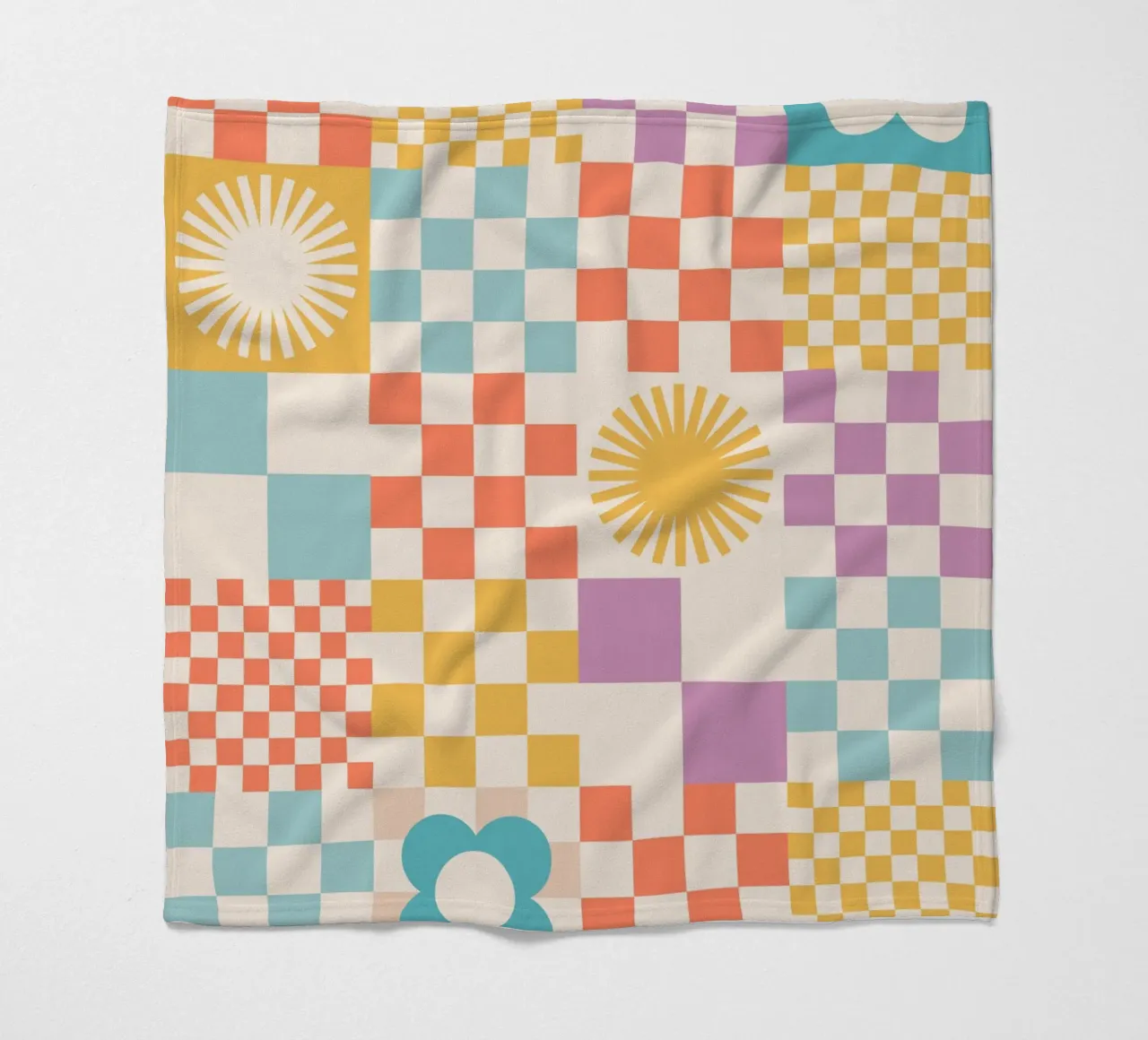 Cartamodello Retro Summer Checks & Blooms coperta in pile da Dominique Vari Abstract