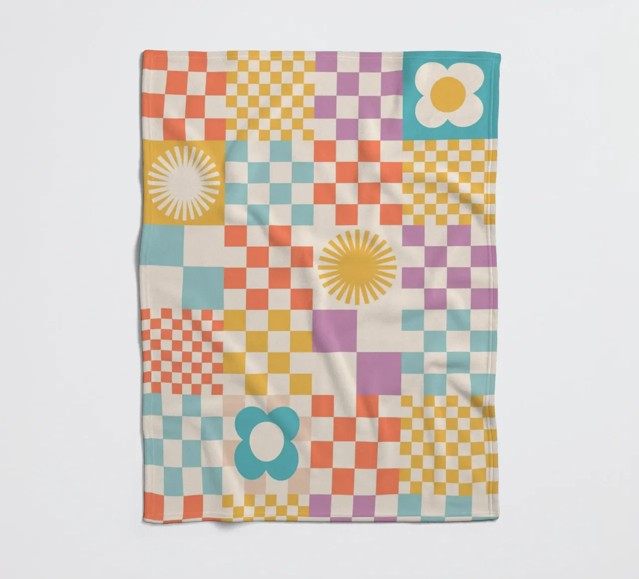 Cartamodello Retro Summer Checks & Blooms coperta in pile da Dominique Vari Abstract