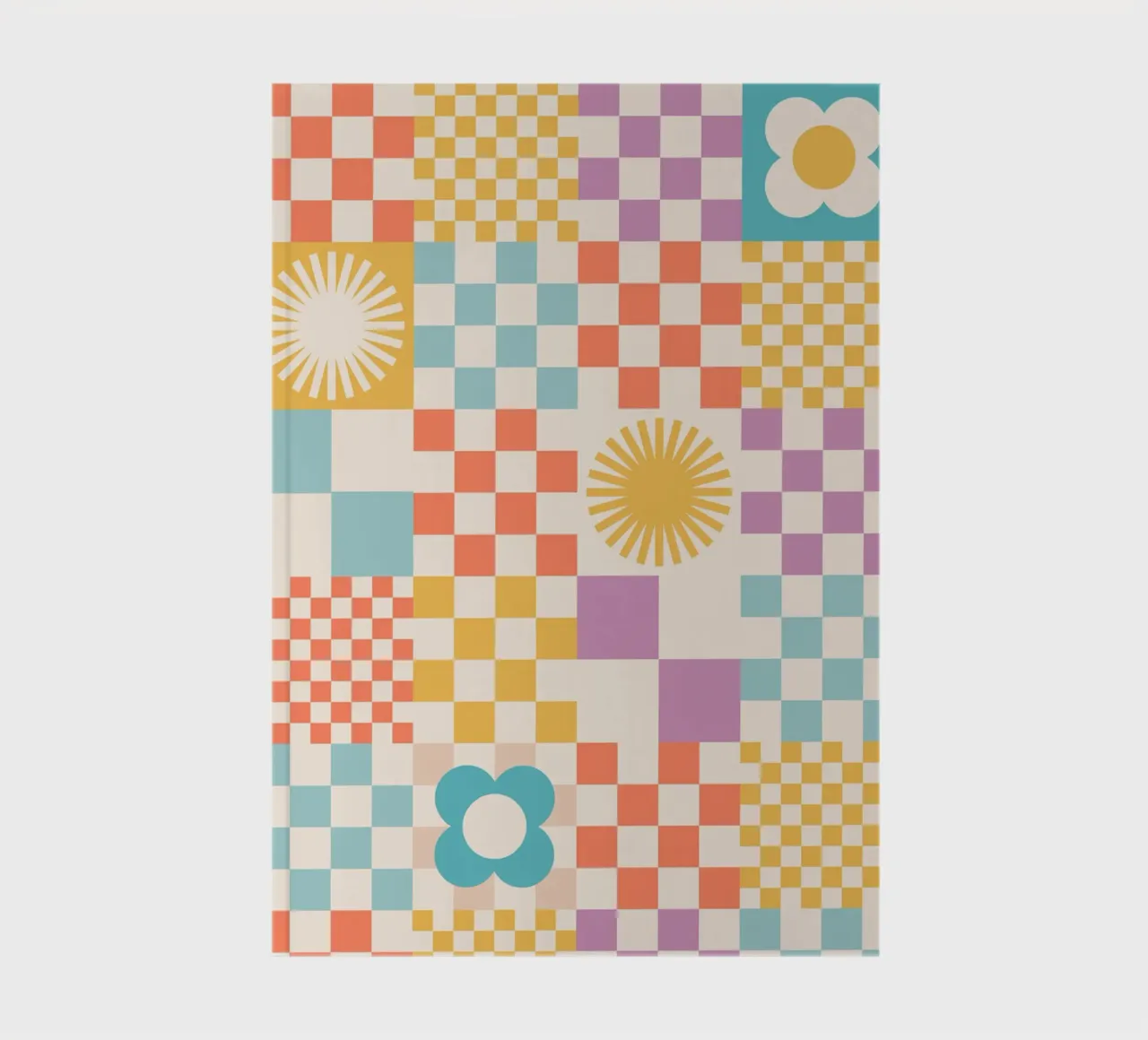 Retro Summer Checks & Blooms Pattern notebook by Dominique Vari Abstract