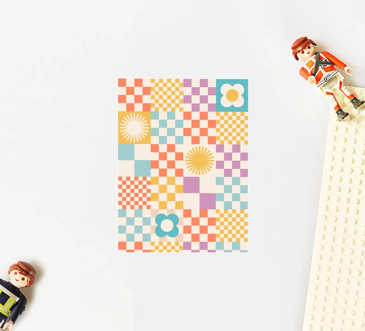 Retro Summer Checks & Blooms Pattern sticker by Dominique Vari Abstract