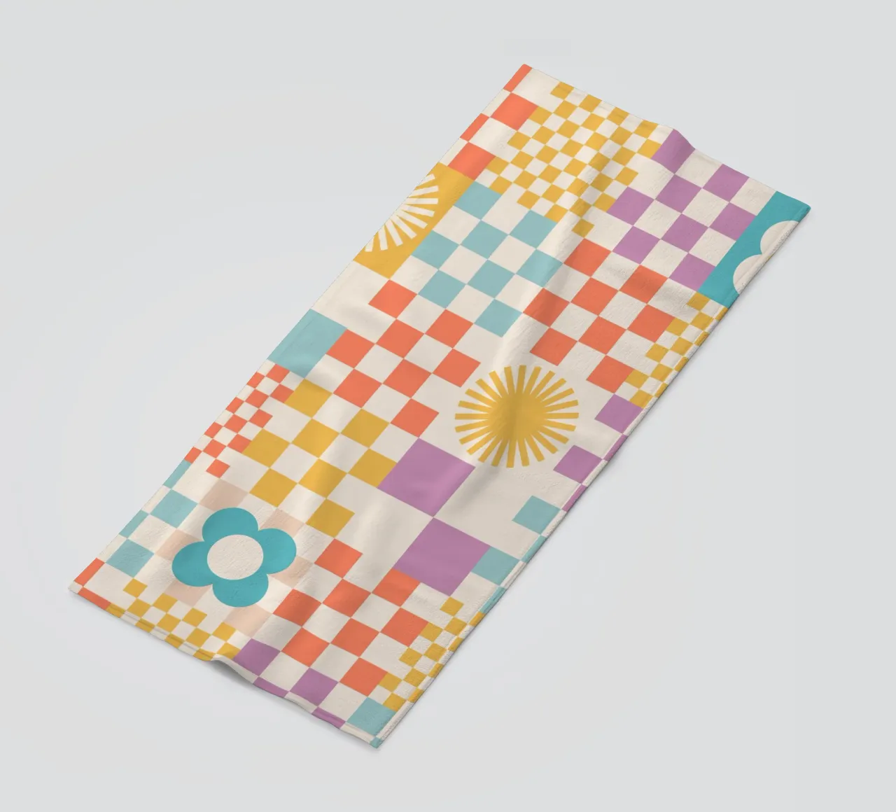 Cartamodello Retro Summer Checks & Blooms telo mare da Dominique Vari Abstract