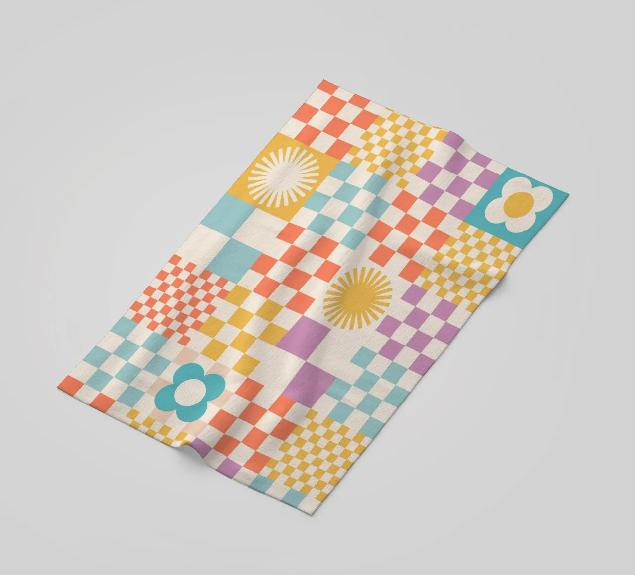 Cartamodello Retro Summer Checks & Blooms telo mare da Dominique Vari Abstract
