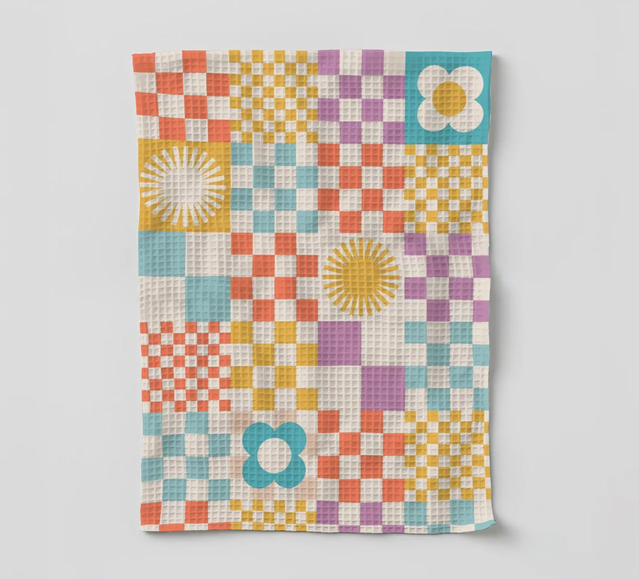 Motif Retro Summer Checks & Blooms torchon de Dominique Vari Abstract