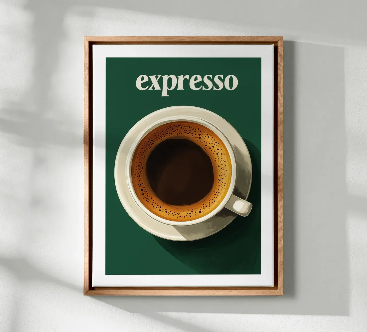 espresso coffee on a green background canvas with Floater frame by Spice & Style
