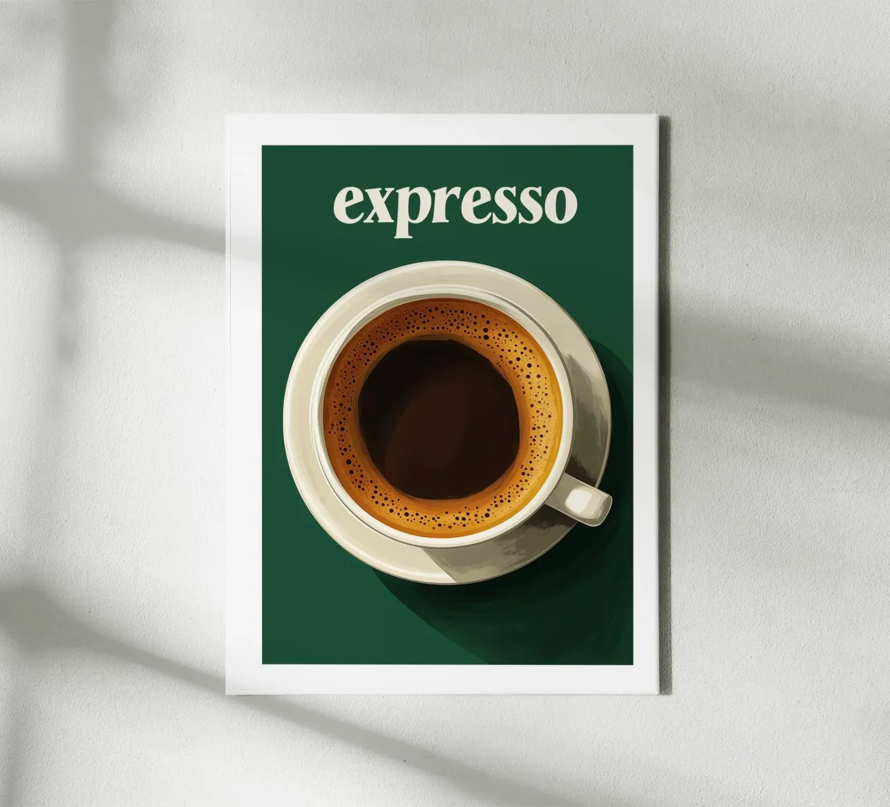 espresso coffee on a green background canvas with Floater frame by Spice & Style