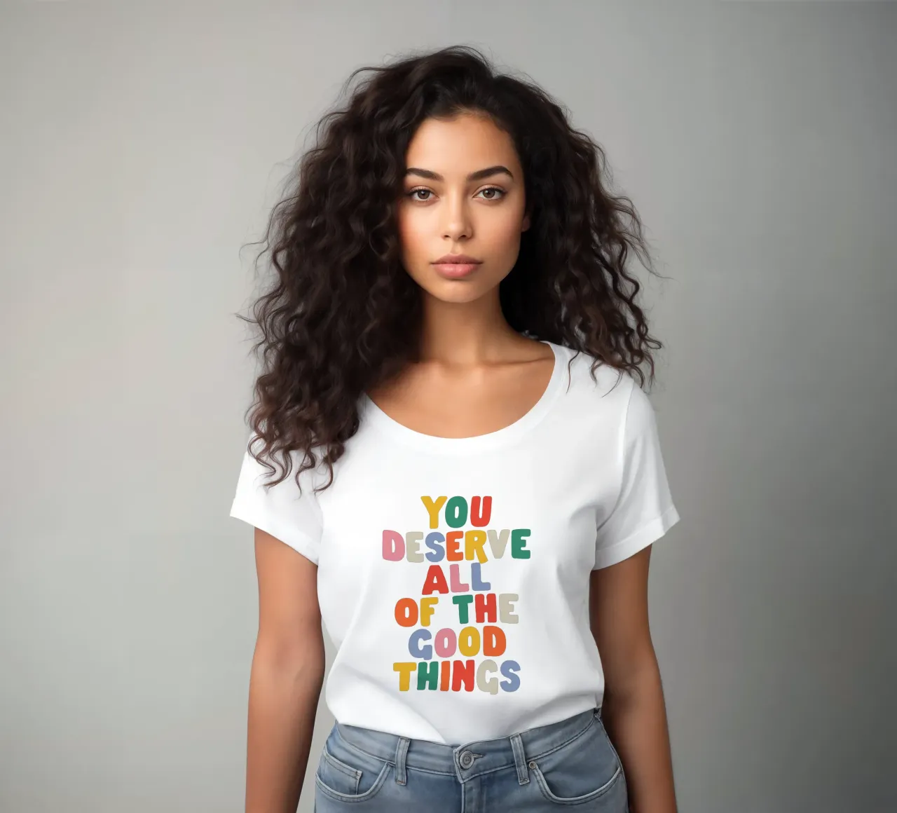 You Deserve All of the Good Things Good Vibes Typography women's fitted t-shirt by THE MOTIVATED TYPE