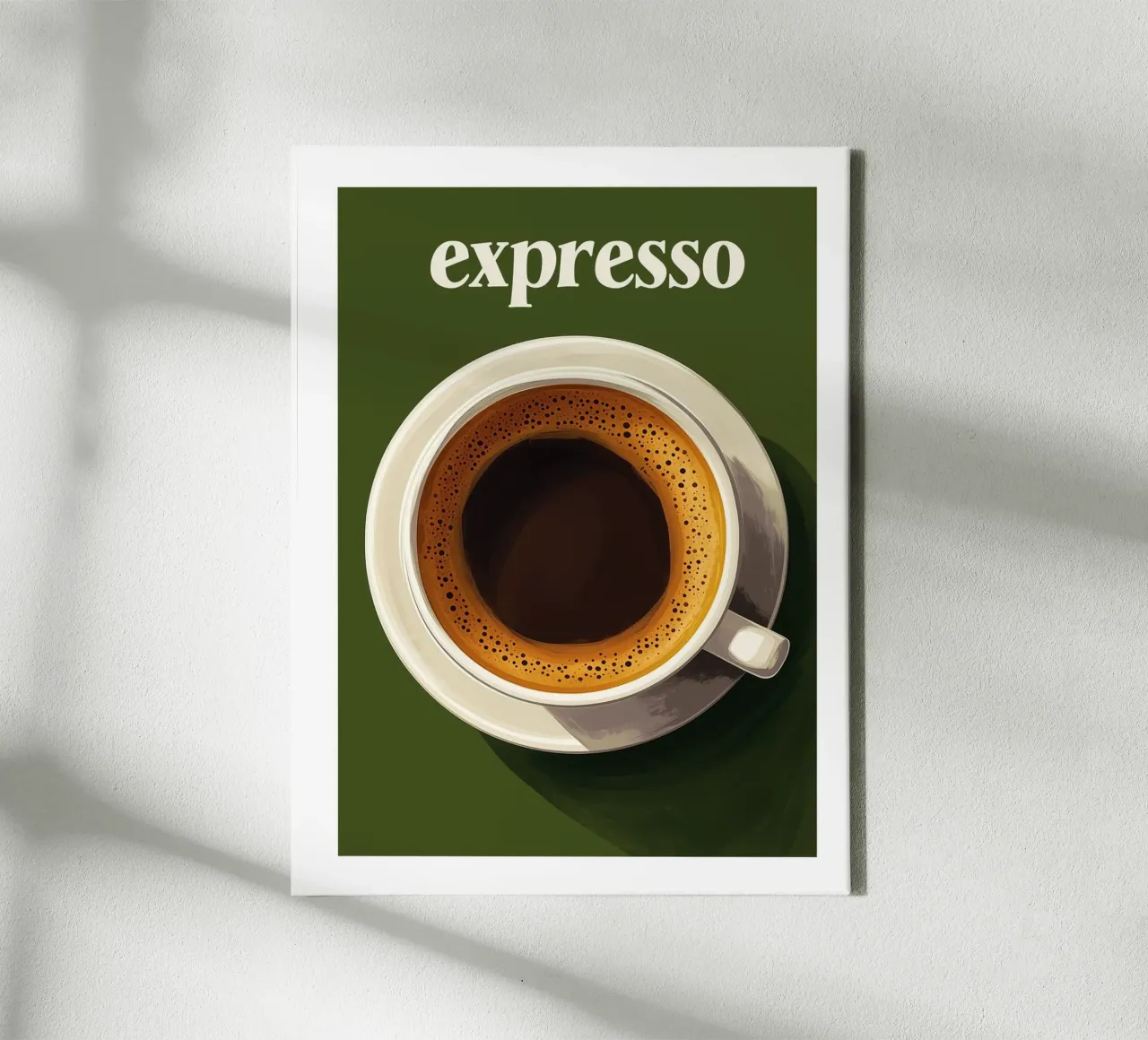 Espresso coffee on a khaki green background canvas with Floater frame by Spice & Style