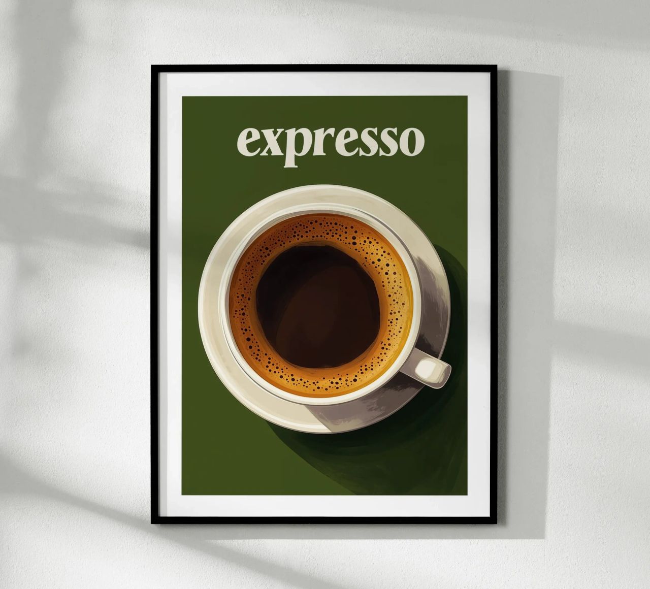 Espressokaffee auf khakigrünem Hintergrund Poster von Spice & Style
