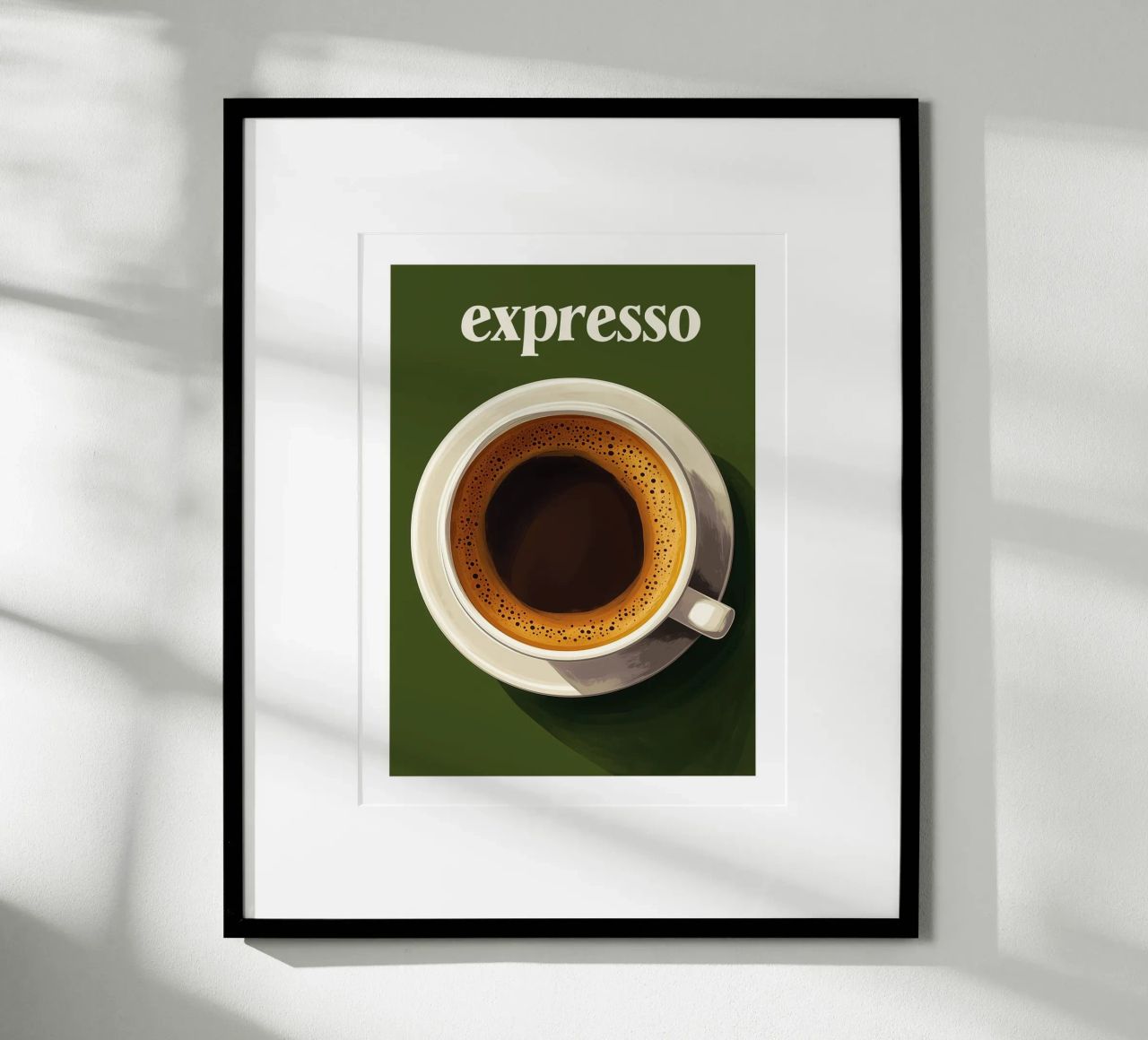 Espressokaffee auf khakigrünem Hintergrund Poster von Spice & Style