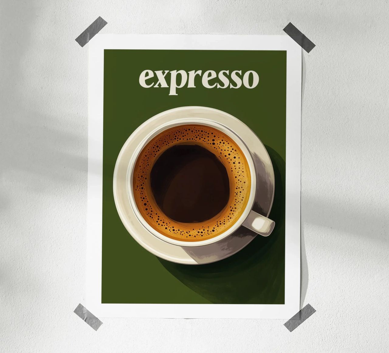 Espressokaffee auf khakigrünem Hintergrund Poster von Spice & Style