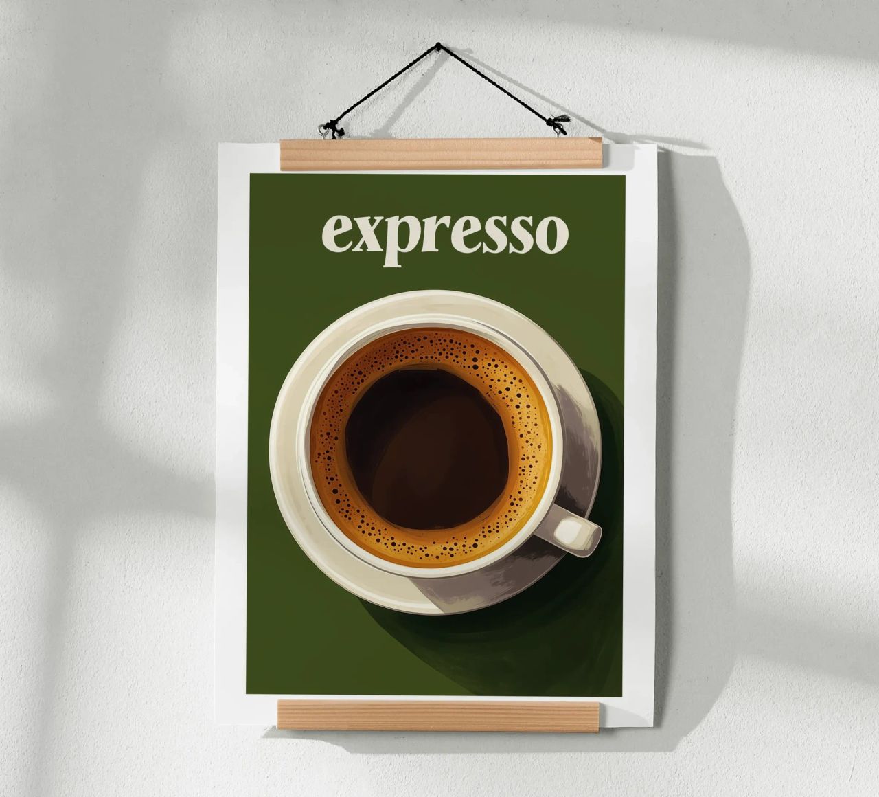Espressokaffee auf khakigrünem Hintergrund Poster von Spice & Style