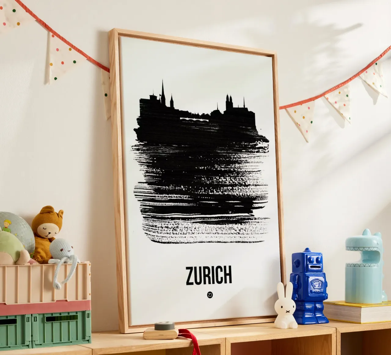 Zurich Skyline Brush Stroke tela con Cornice a cassetta da Naxart