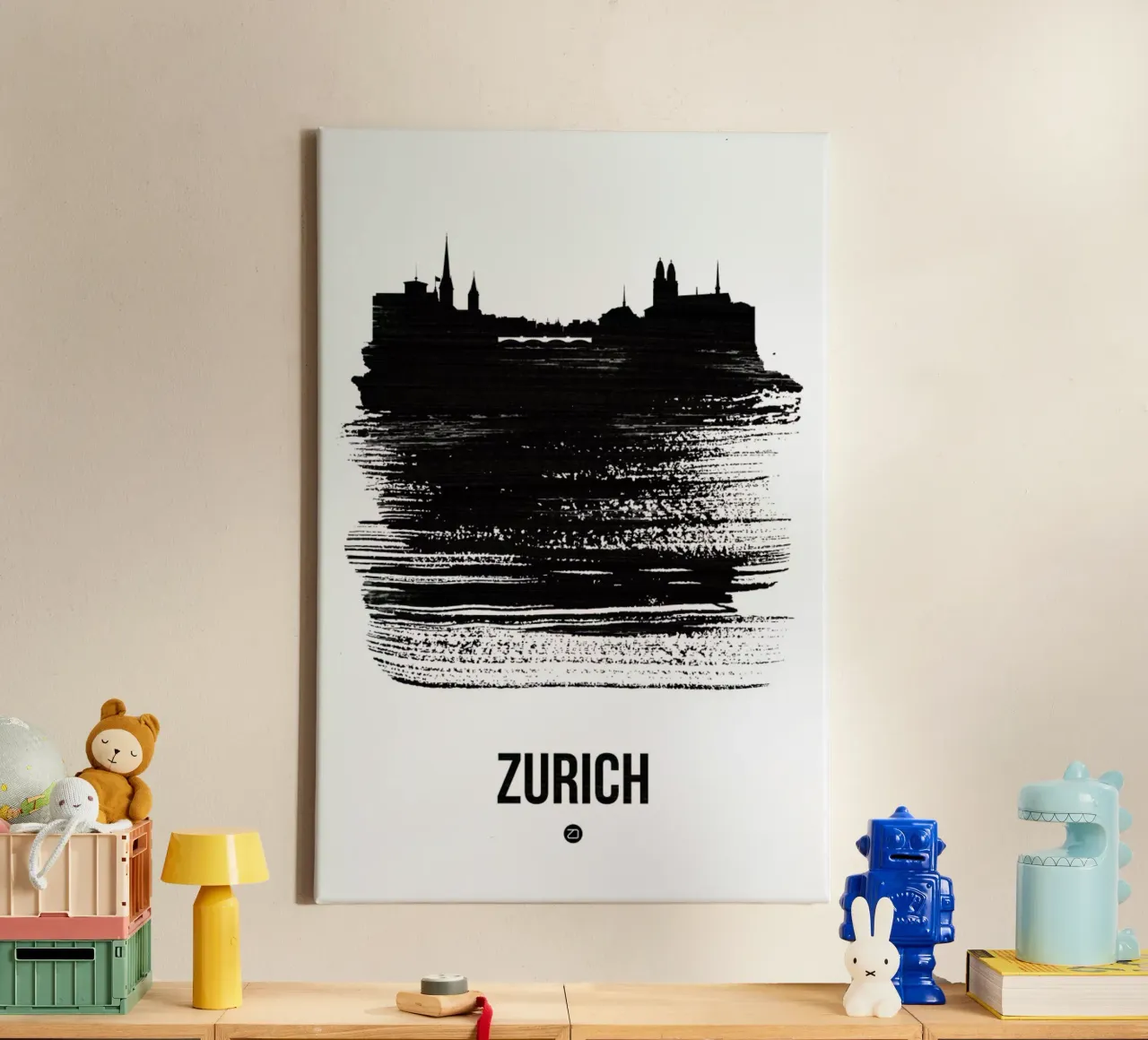 Zurich Skyline Brush Stroke tela con Cornice a cassetta da Naxart
