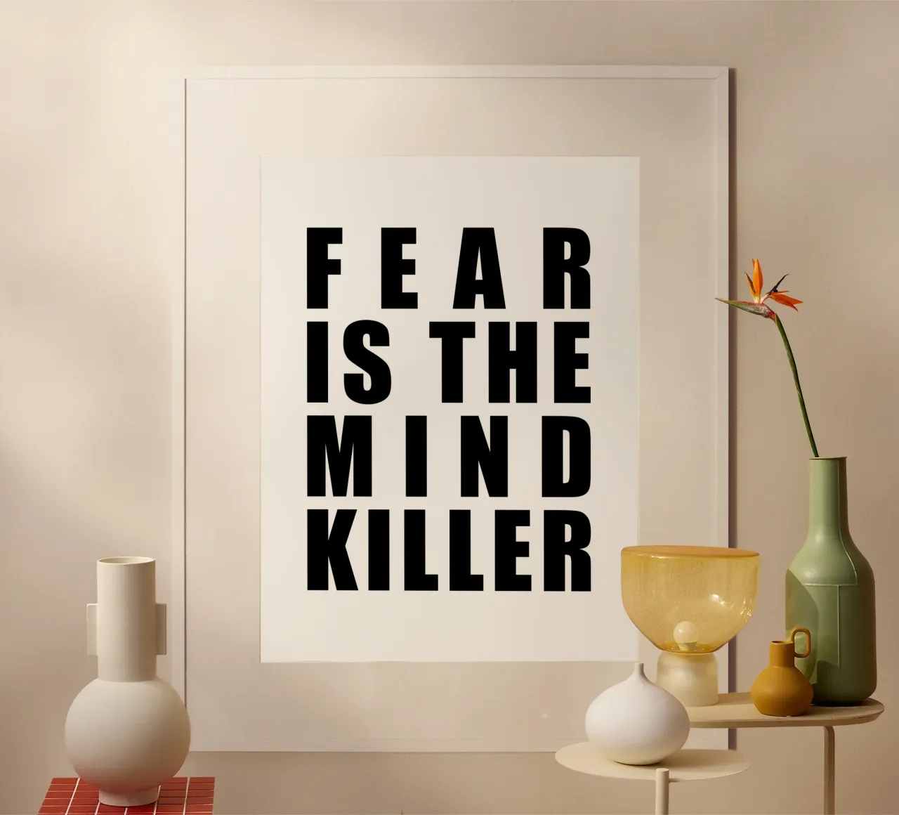 Angst is de geestdoder | Motiverende citaat poster met houten frame van Inspirify