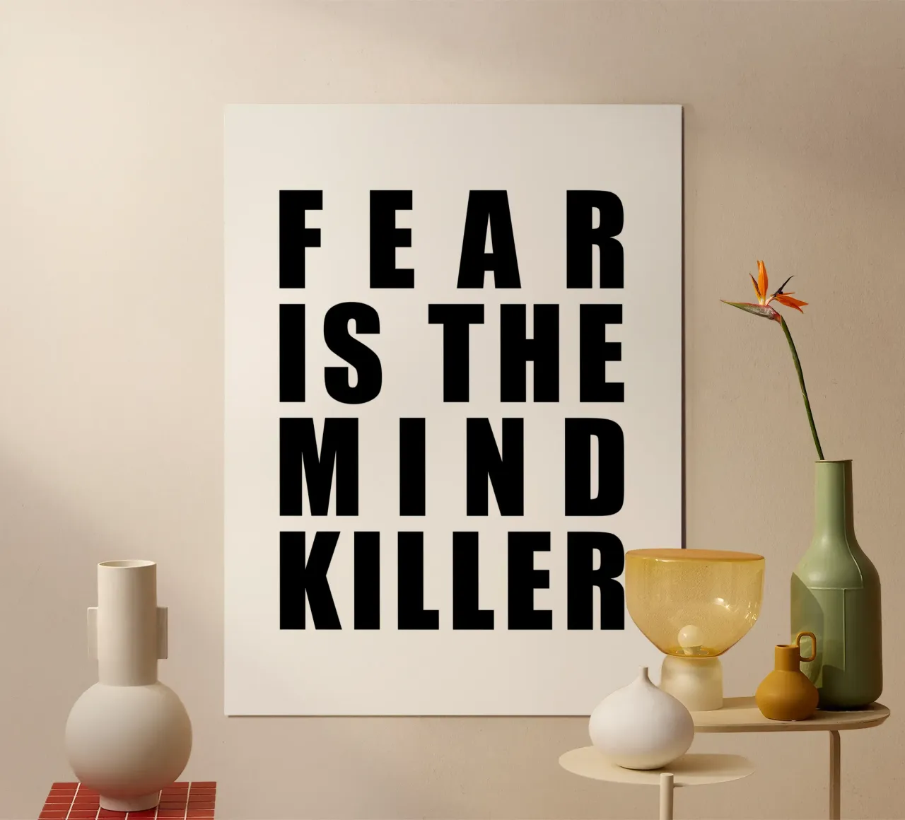 Angst is de geestdoder | Motiverende citaat poster met houten frame van Inspirify