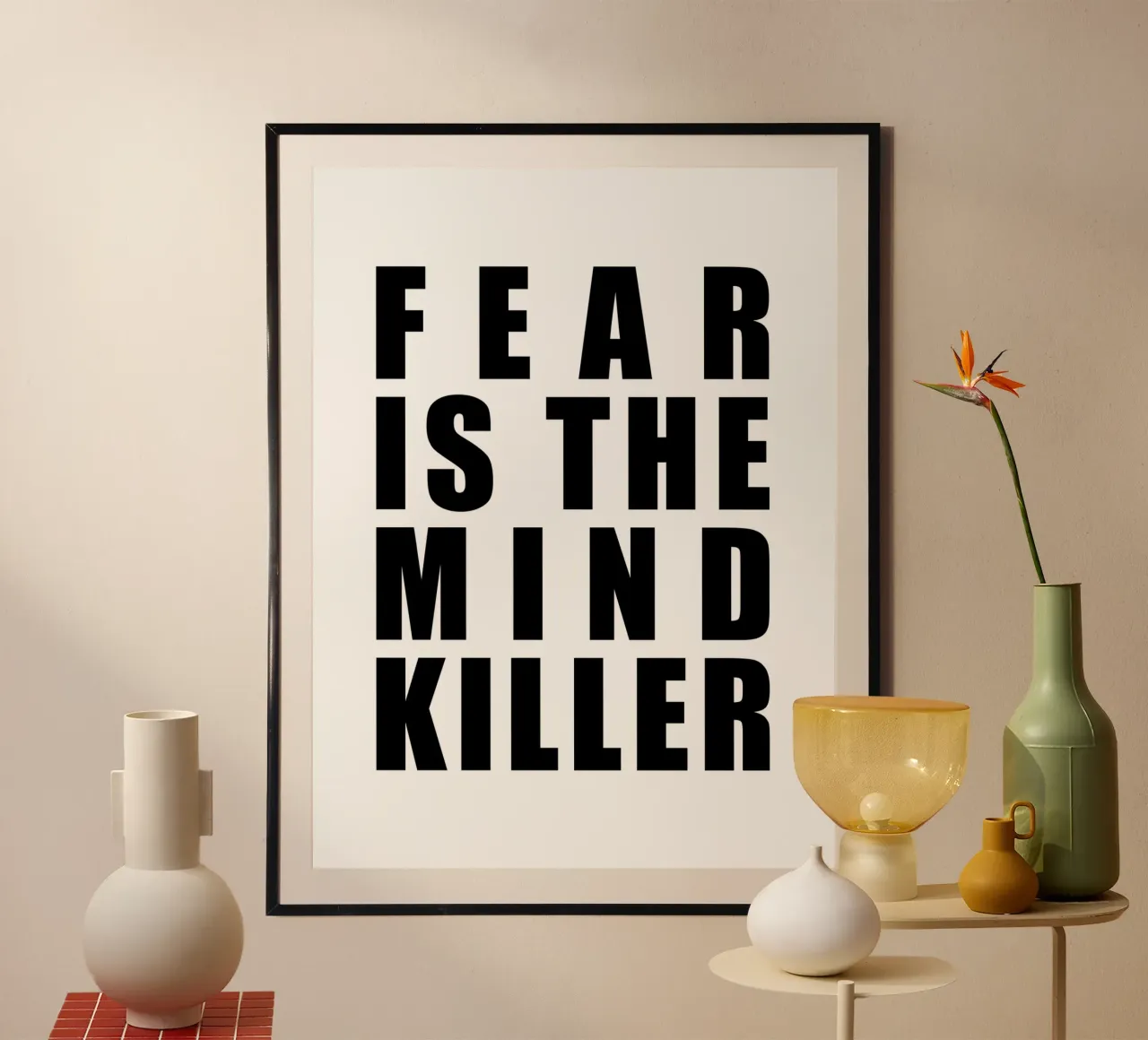 Angst is de geestdoder | Motiverende citaat poster met houten frame van Inspirify
