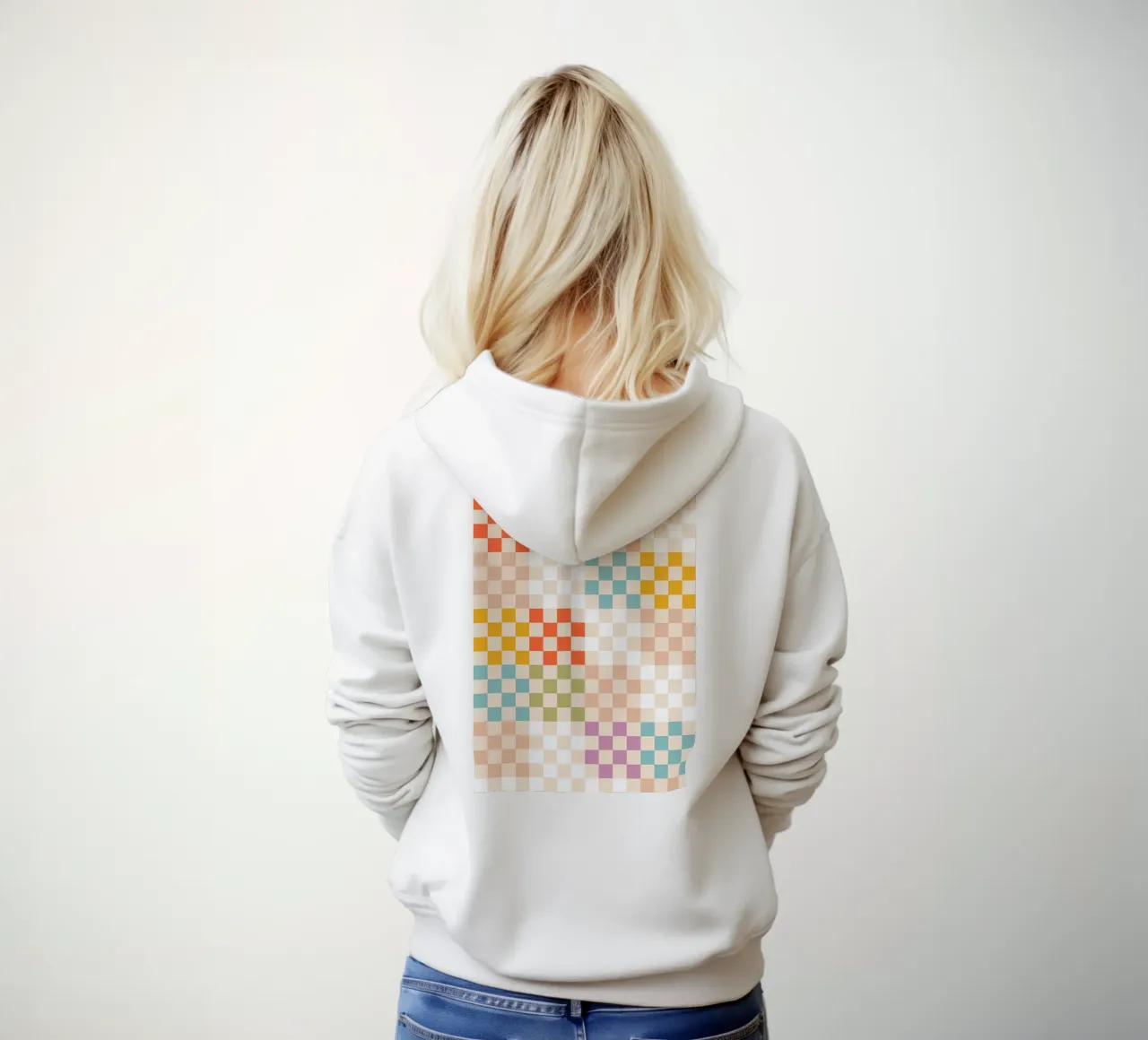Retro Summer Check Patchwork Pattern hoodie by Dominique Vari Abstract