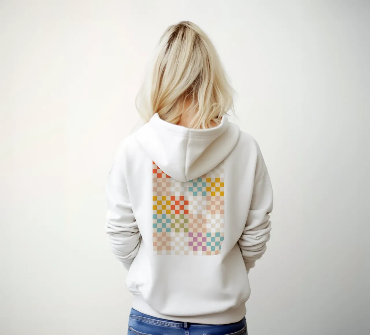 Retro Summer Check Patchwork Pattern hoodie by Dominique Vari Abstract