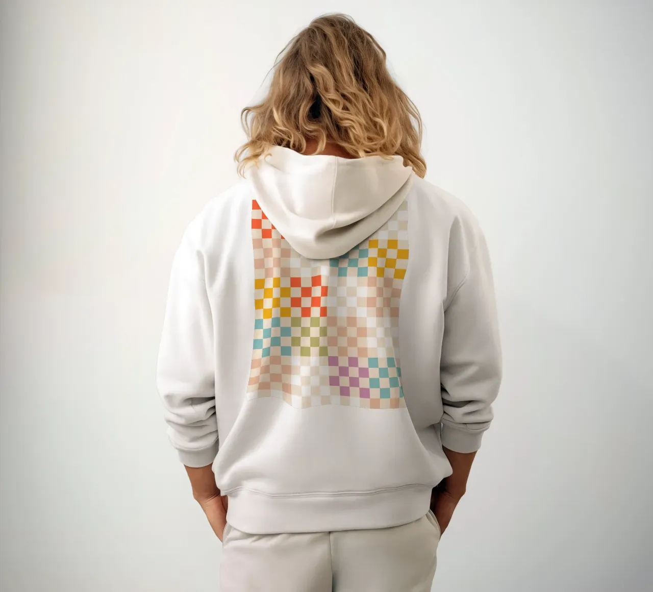 Retro Summer Check Patchwork Pattern hoodie by Dominique Vari Abstract