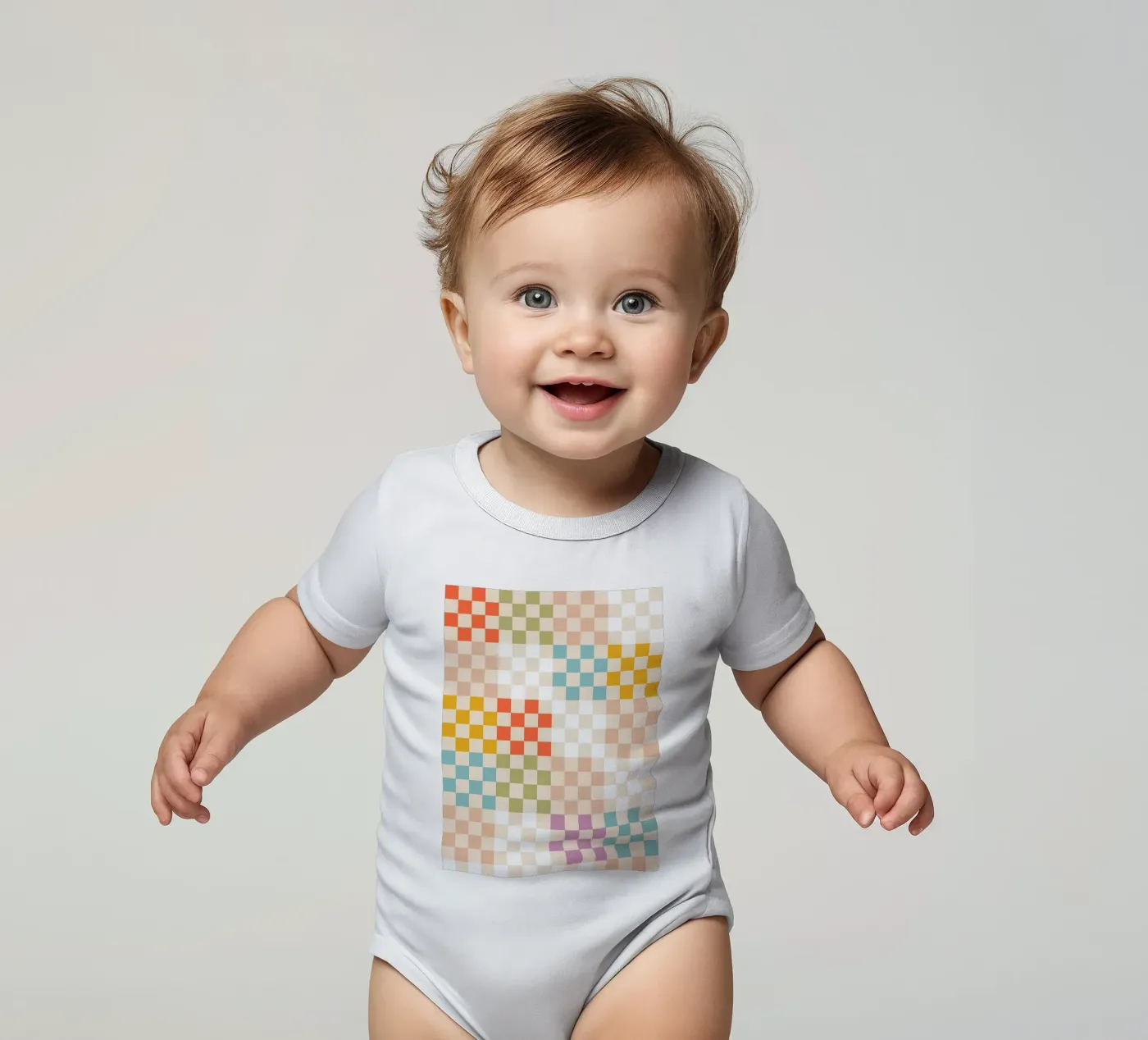 Retro Summer Check Patchwork Pattern babyrompertje korte mouwen van Dominique Vari Abstract