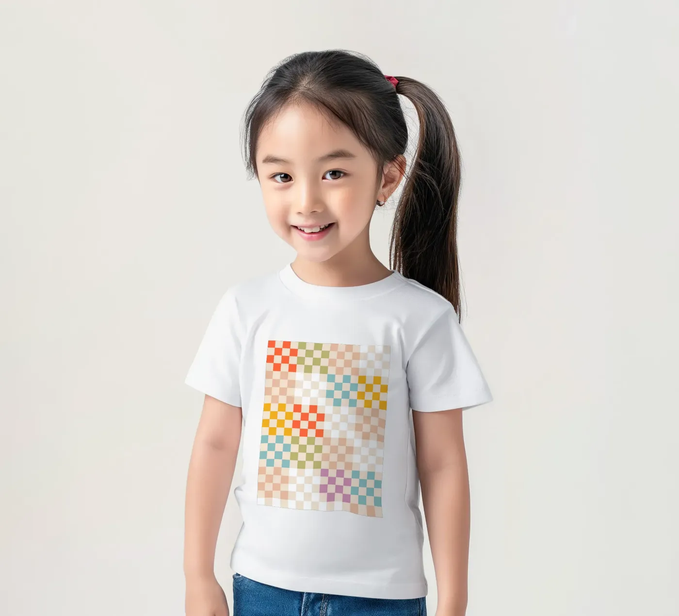 Retro Summer Check Patchwork Pattern Kinder T-Shirt von Dominique Vari Abstract