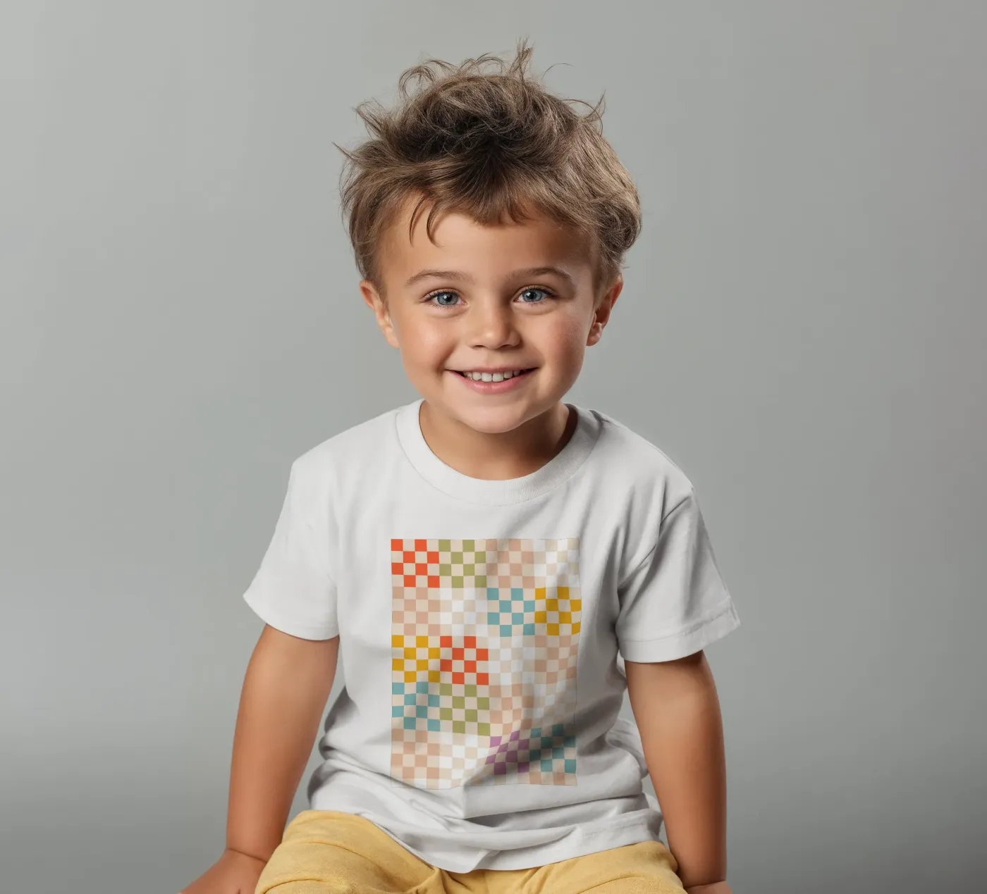 Retro Summer Check Patchwork Pattern Kinder T-Shirt von Dominique Vari Abstract