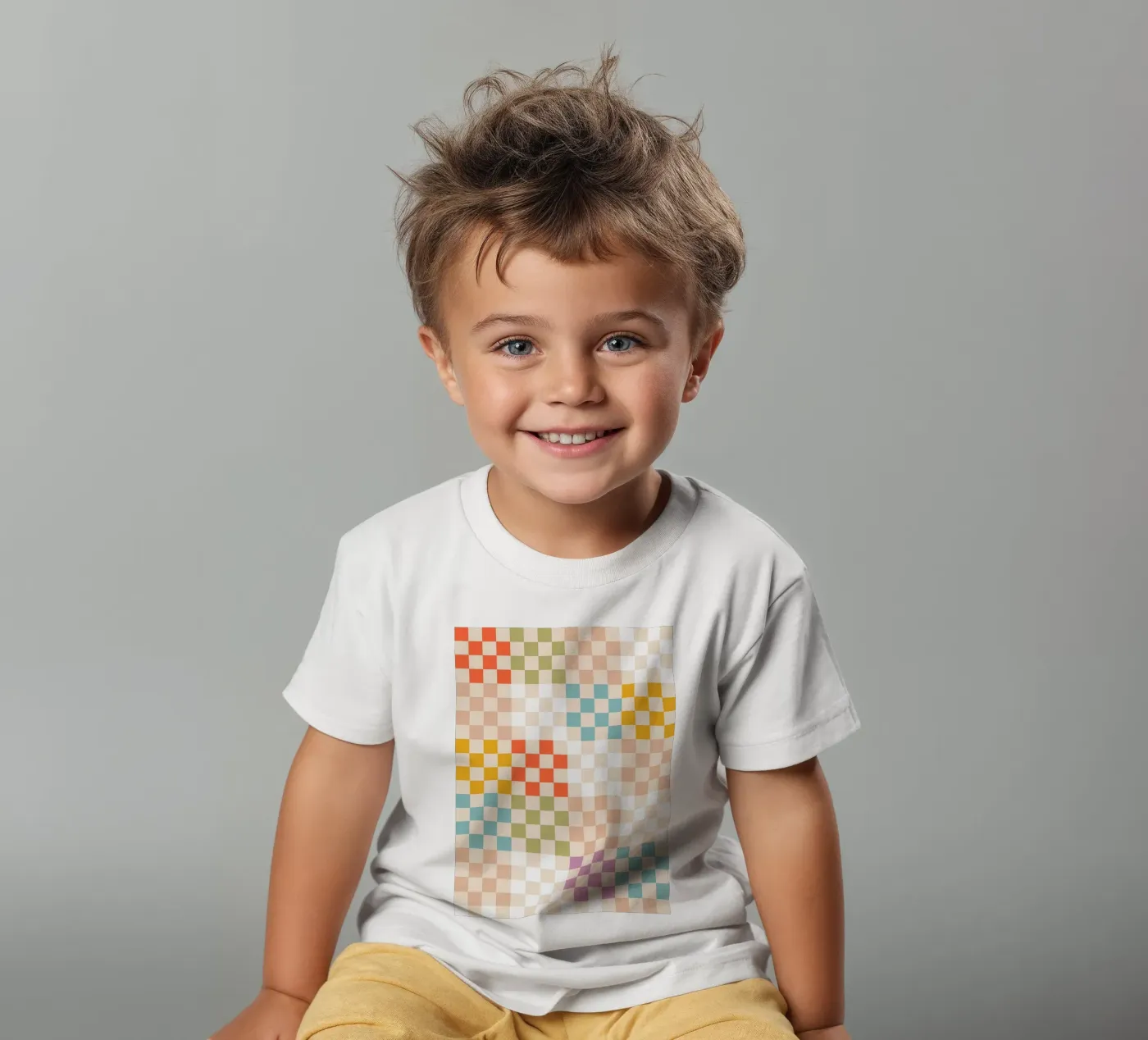 Motivo patchwork a quadri estivi retrò t-shirt bambini da Dominique Vari Abstract