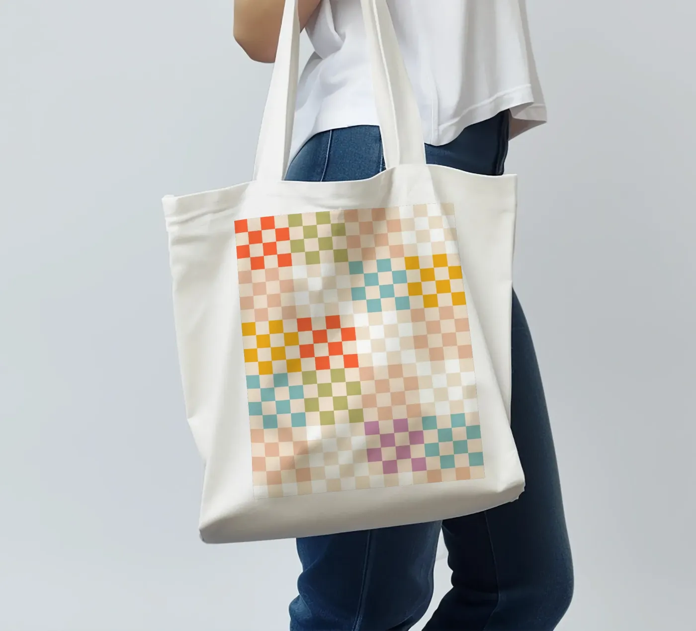 Retro Summer Check Patchwork Pattern Jutebeutel von Dominique Vari Abstract