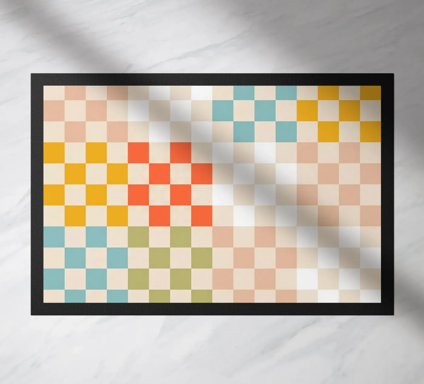 Retro Summer Check Patchwork Pattern Fußmatte von Dominique Vari Abstract
