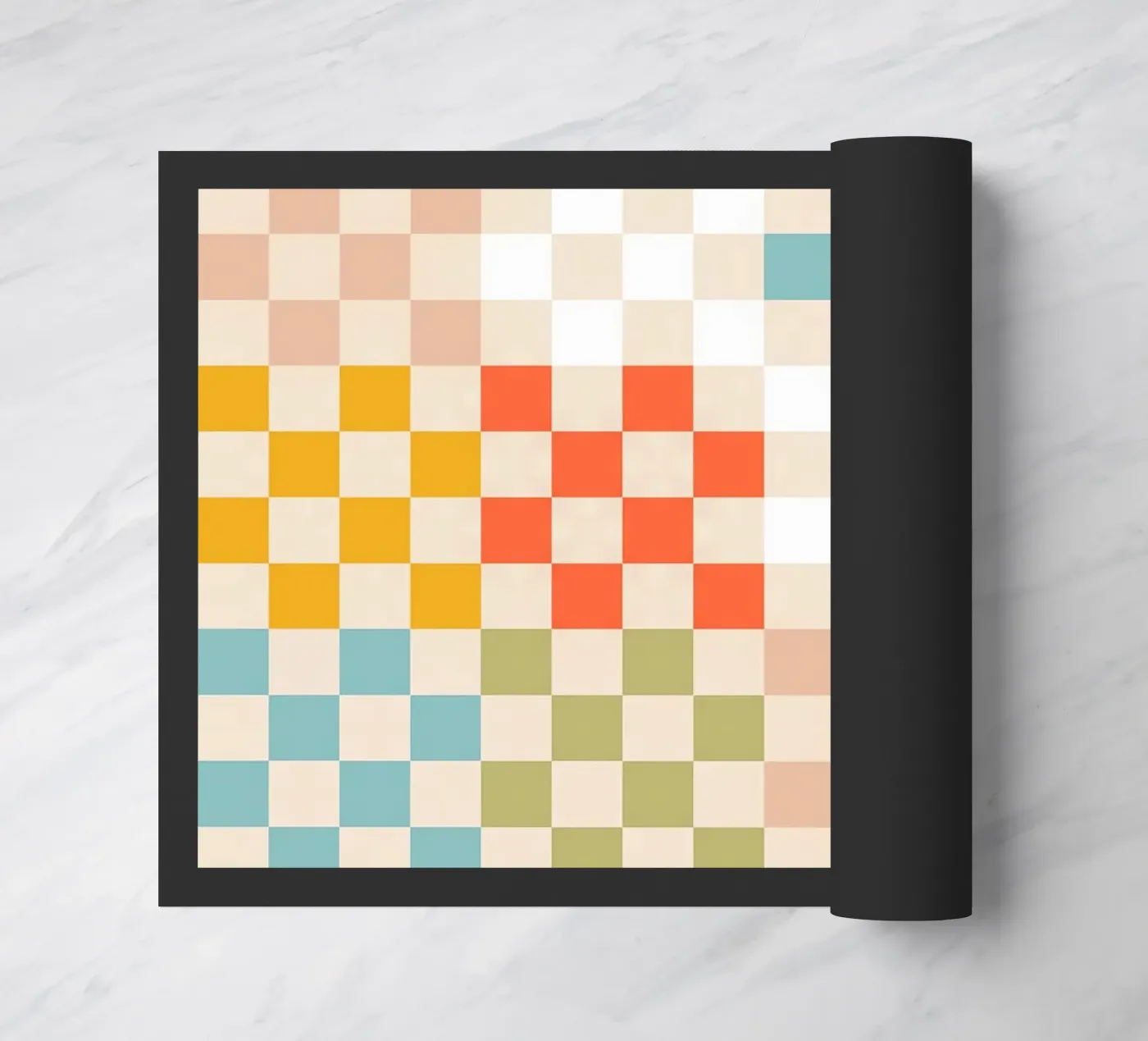 Retro Summer Check Patchwork Pattern Fußmatte von Dominique Vari Abstract