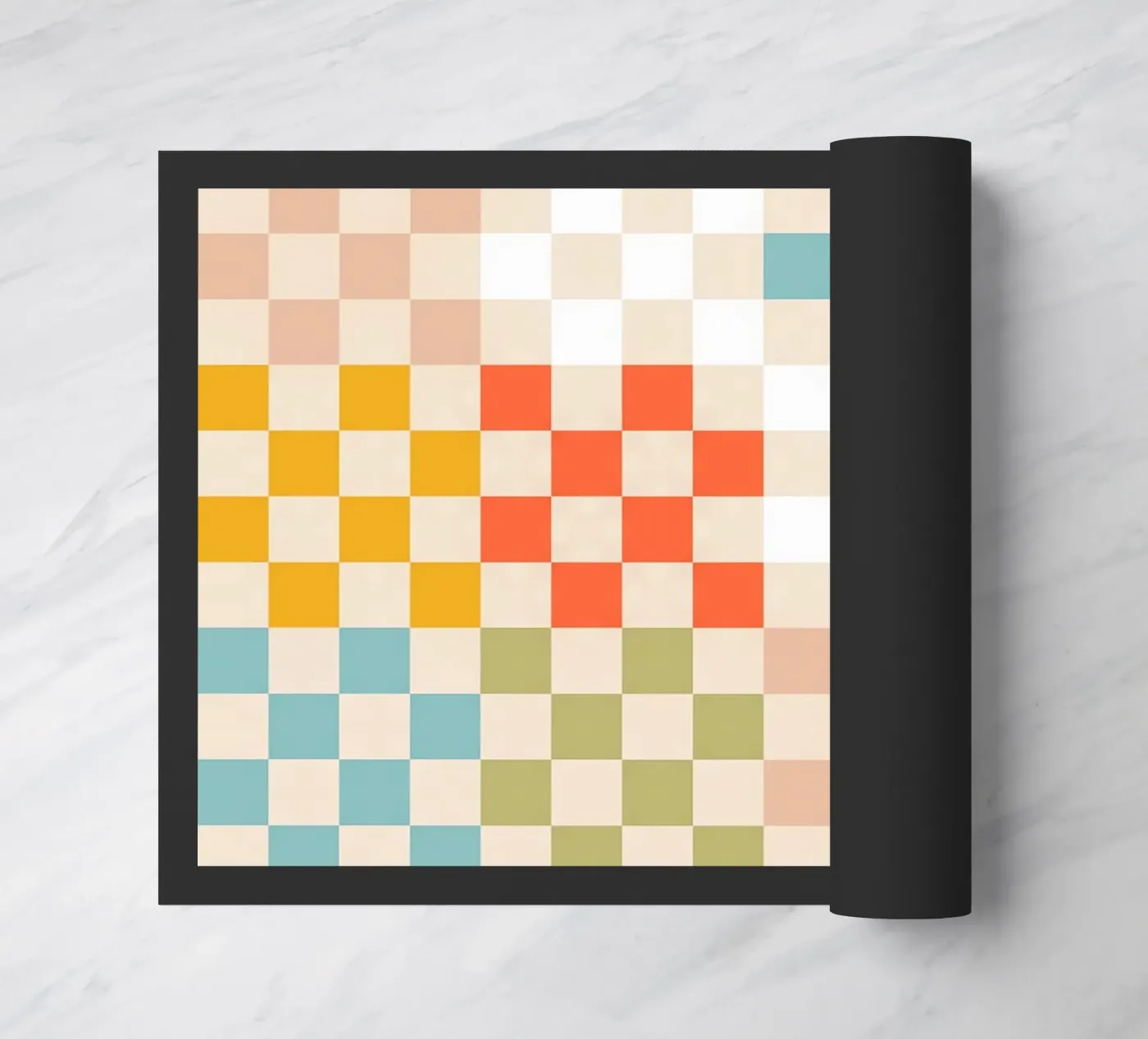 Retro Summer Check Patchwork Pattern Fußmatte von Dominique Vari Abstract