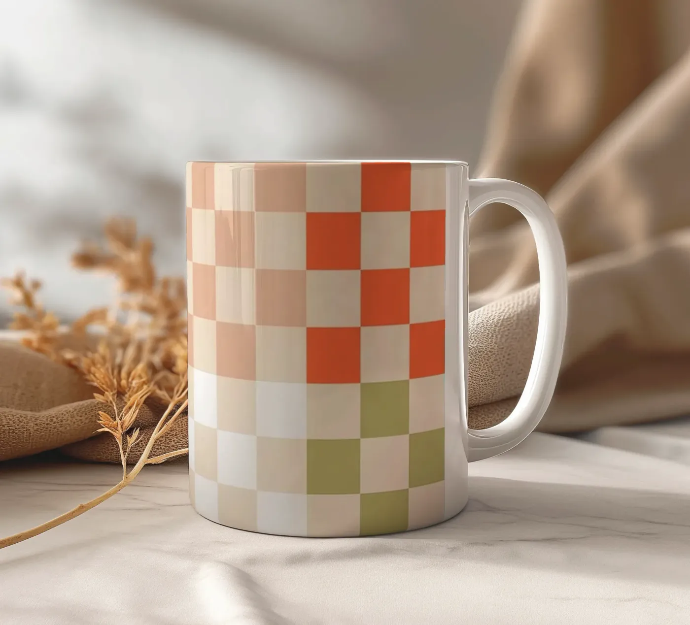 Retro Summer Check Patchwork Pattern ceramic mug by Dominique Vari Abstract