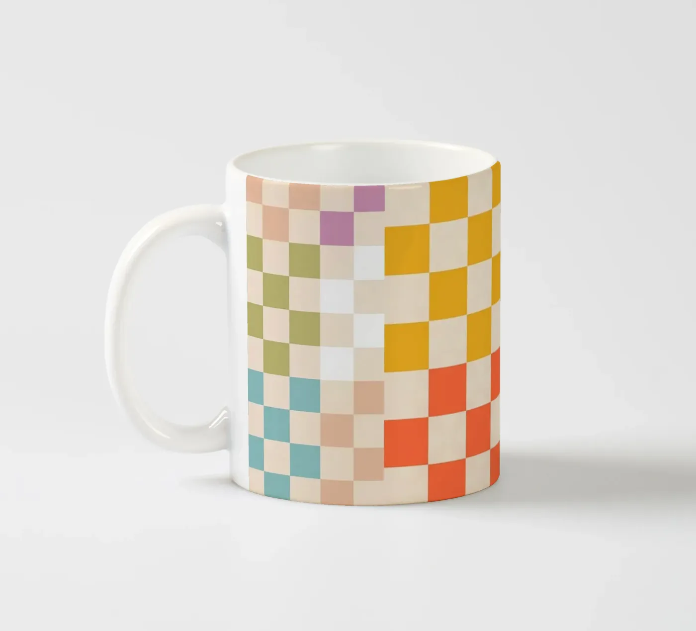 Retro Summer Check Patchwork Pattern ceramic mug by Dominique Vari Abstract