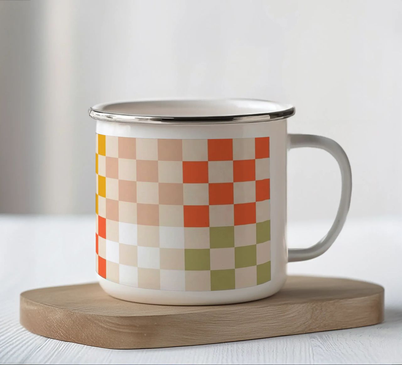 Retro Summer Check Patchwork Pattern enamel mug by Dominique Vari Abstract