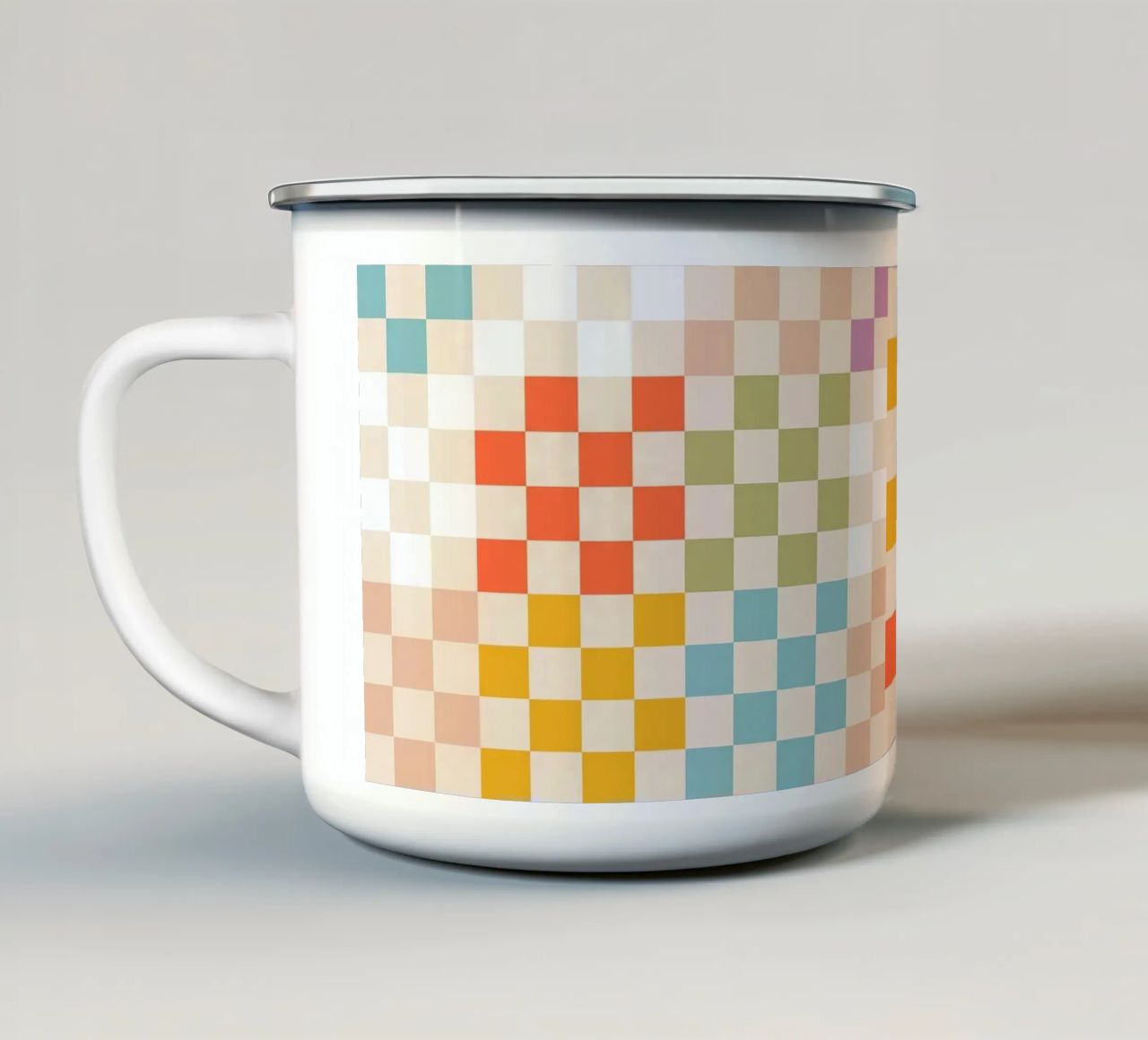 Retro Summer Check Patchwork Pattern enamel mug by Dominique Vari Abstract