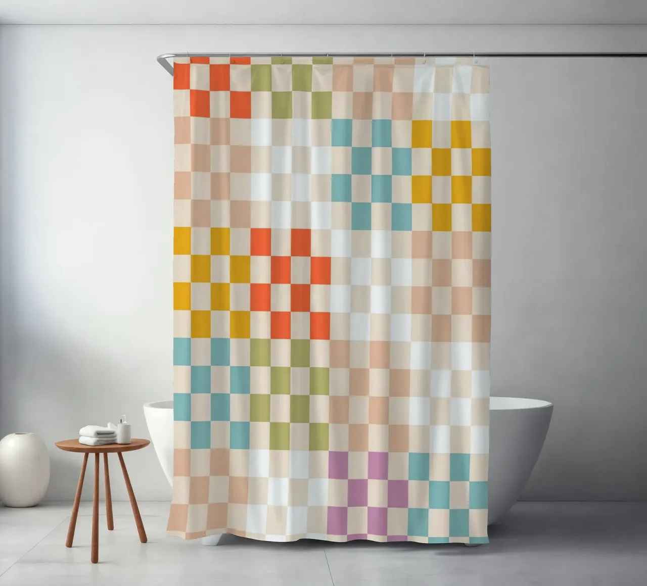 Retro Summer Check Patchwork Pattern Duschvorhang von Dominique Vari Abstract